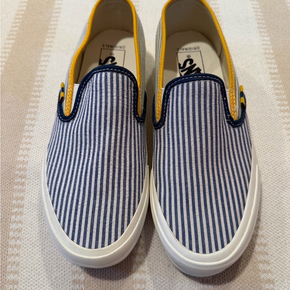 Vans Blue and Yellow Striped Slip-On Shoes